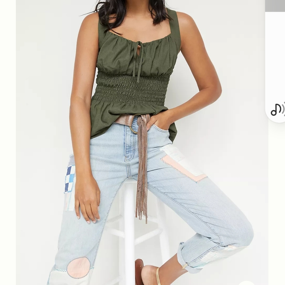 Eri & Ali olive green peplum blouse.  Eri & Alu olive green peplum blouse.